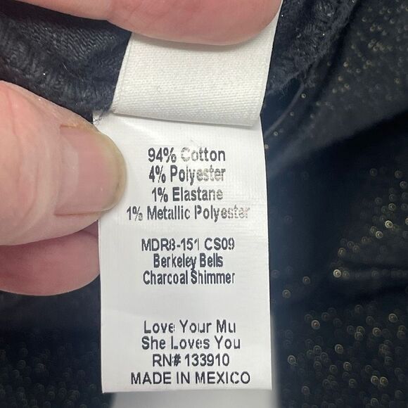 Mumu Blue Women's High Waist Elastic Waist Metallic Gray Bell Bottom Pants Sz S - Picture 9 of 11